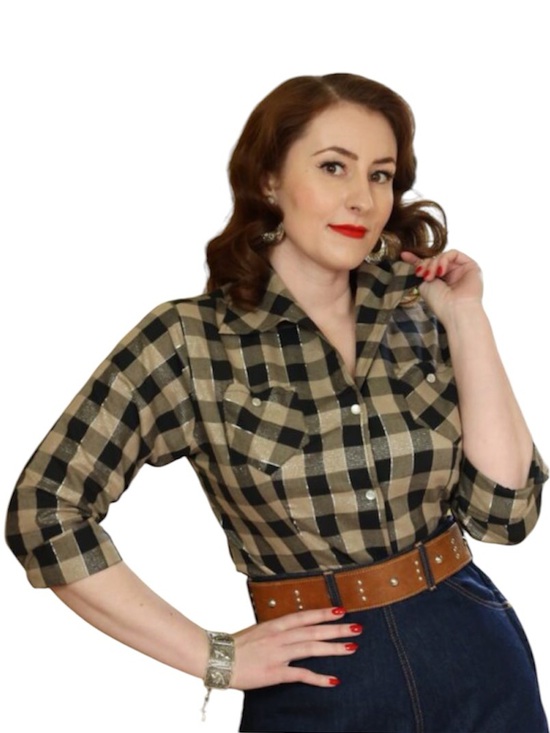 Freddies Of Pinewood Tops - Beige Check Western Blouse